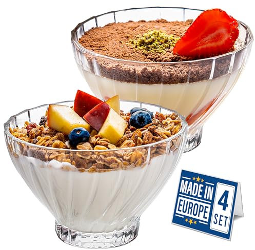 CRYSTALIA Premium Kristall Glas Dessertschalen 290ml BLEI FREI Eisbecher Glasschalen, Dessertbecher Trifle Parfait, Pudding Schalen Soßenschalen Dessert Bowls