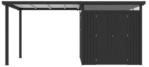 HORI® Metall-Gartenhaus aus verzinktem Stahl, robuster Geräteschuppen, abschließbar, witterungsbeständig, montagefreundlich, vielseitig erweiterbar 5050x2300x2220 | inkl. Anbau