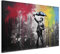 murando - Wandbilder XXL Banksy art 120x80 cm 1 tlg - Wand Deko Leinwand Bilder Groß Wanddeko Wohnzimmer Schlafzimmer Kunstdrucke - Bunte Graffiti Mann mit Regenschirm Rot Weiß Blau Grün h-H-10034-b-a