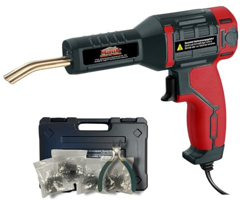 MAUK® AC Kunststoff Schweißgerät 50W | Hot Hefter Plastik Reparatur Pistole Set ohne Kleber für Kunststoffrisse mit 200 Schweißnägeln/Schweißklammern, Zange/Seitenschneider & Koffer
