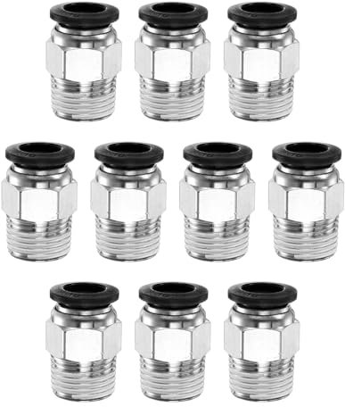 QUARKZMAN 10Pz Connettore Rapido Dritto Maschio a Filettatura 10mm Tube OD x 3/8 NPT Filettatura Maschio Raccordo Rapido Raccordi Aria Compressa per lista Aria Industriale PC10-N03, Nero