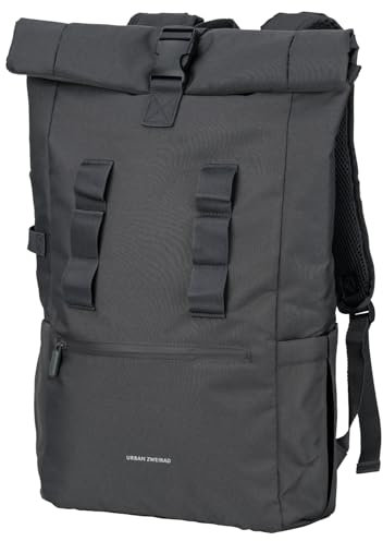 URBAN ZWEIRAD - Nachhaltiger Rolltop Rucksack Schwarz aus PET-Flaschen - Wasserabweisender Rolltop Rucksack Damen & Herren - Rollrucksack perfekt für Arbeit, Reisen, Sport & Alltag (dunkelgrau)
