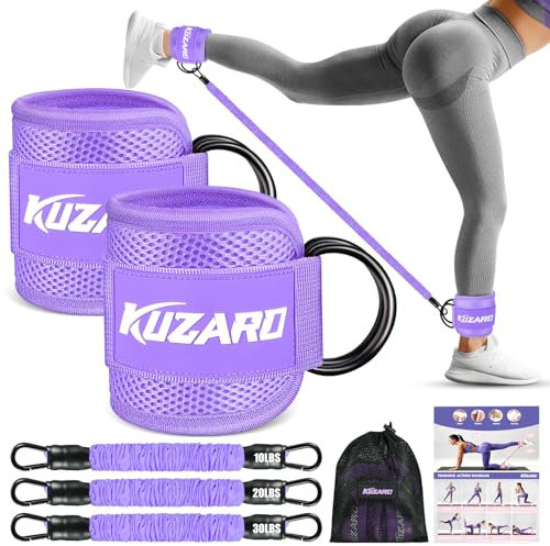 Resistance Bands Set with Ankle Straps, Glutes Workout Equipment, Ankle Weights Bands for Working Out, Butt Exercise Equipment for Women Legs and Glutes (Purple)