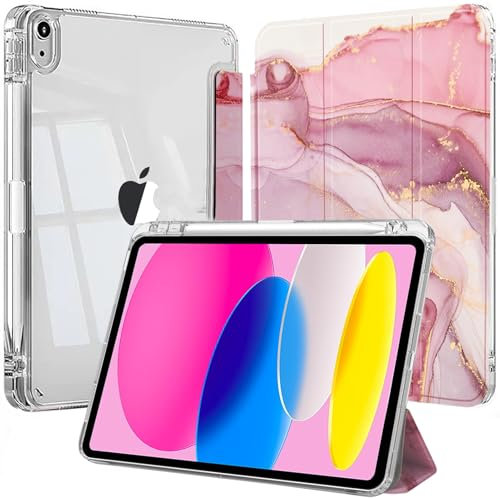 EspZanthic Custodia per iPad (A16) 11a/10a Generazione (2025/2022) con Portapenne e Morbido TPU Bumper, Posteriore Chiaro Trasparente Supporto Sottile per Tablet Cover Antiurto
