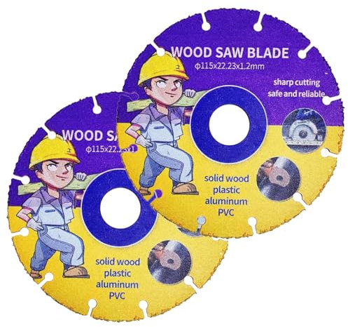 Oiieco Discos de corte de madera, 2 hojas de sierra de carburo de 115 mm, orificio de 22,23 mm para disco de corte de carpintería, neumático de madera, plástico, carburo de goma, hoja de sierra de