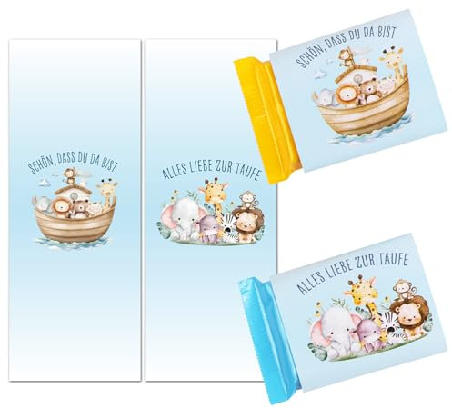 50 Schokoladenbanderole Schön dass du da bist Taufe Schokolade Aufkleber Taufgeschenke Junge Mädchen Mini Schokoladen Banderolen Wildtiere Sticker für Babyparty Kommunion Gastgeschenk