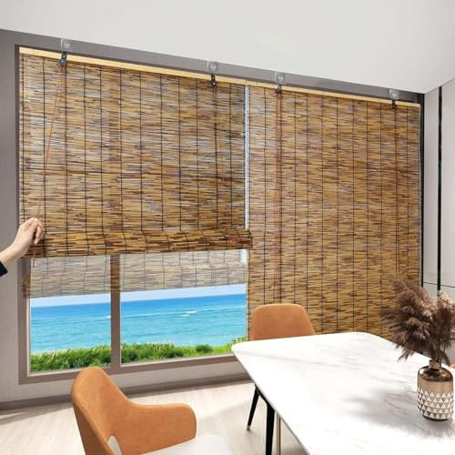 Bambusrollo Natur Bambus Rollo Für Aussenbereich 90% UV-Block Fenster Raffrollos 40 50 60 70 80 90 100 110 120 140 160 180cm Breite Sonnenschutz Sichtschutz Rollo