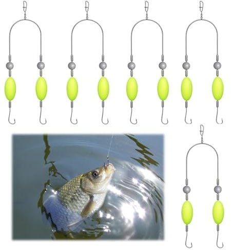WUBAYI Anti-Haken Doppelhaken-Rigg - 10er Set Angelhaken für Karpfenangeln mit Anti-Tangle Design, Schwimmer & Perlen - Ideal für Anfänger