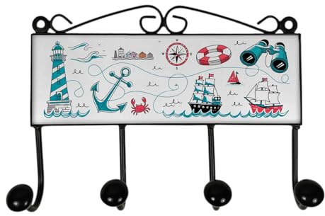 speecheese Kleiderhaken Leiste mit 4 Haken Maritime Wahrzeichen | für Seefahrt-Fans lustiger Wandhaken - maritimes Dekor für Seefahrer