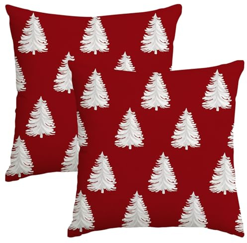 Miaikoe Weihnachtskissen Abdeckungen 45x45cm Set von 2 Dekorative Weihnachtsbaum Rot werfen Kissen Abdeckungen Kissenhüllen für Winterurlaub Dekoration Coach Sofa Wohnzimmer