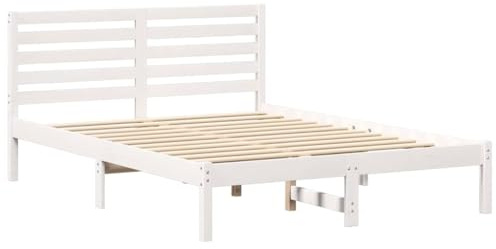 vidaXL Bettgestell mit Kopfteil Weiß 135 x 190 cm Massivholz Kiefer, Moderner Kiefernholz Plattformbett, Stabiler Rahmen für Matratze, minimalistisches Design, modernes Schlafzimmermöbel
