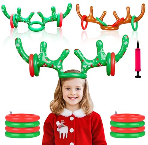 Aufblasbares Rentier Geweih Spiel, Weihnachten Aufblasbares Ringwurfspiel, Aufblasbares Rentierhorn Ringwurfspiel Set, Lustiges Weihnachtsspiel für Wurfspiel Familie Spiele Gartenspiele