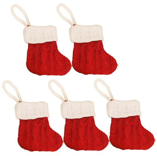 Joygoodta Mini -Weihnachtsstrümpfe 5pcs Klassische Klassische kleine gestrickte Weihnachtsstrümpfe hängen Kamindekoration für die Feiertagsfeier