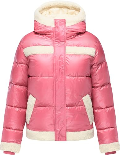 Ragwear Damen warme Materialmix-Winterjacke oversized Pufferjacke mit Teddy-Kunstfell-Details und glänzendem Obermaterial Editah Shiny YOUMODO XS-XXL