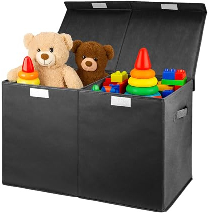 GREENSAPPIRE 1PC 80L Toy Storage Box Foldable Fabric Chest Black | 1pc 80L foldable fabric storage chest with lid, durable toy organizer for clothes, blankets, books and kids room storage