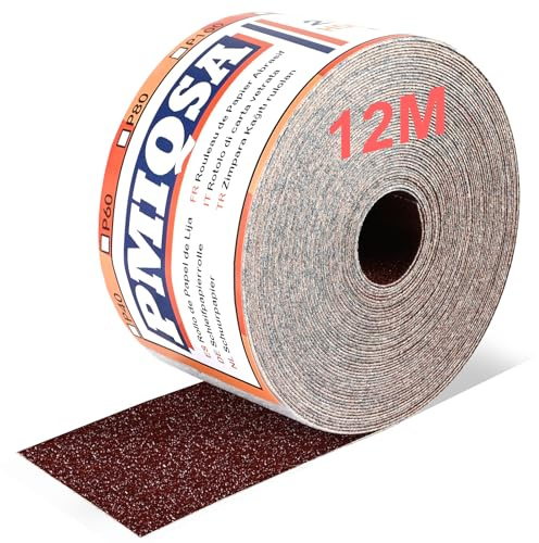 PMIQSA Sandpaper Roll 60 Grit 70mm x 12M Hook and Loop Sandpaper | Aluminum Oxide Abrasive Sanding Paper for Wood Paint Plaster Filler Metal with Machine Sanders