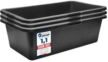 Garronda Mörtelwanne 3 Pack 40 L Mörtelkübel Baueimer Maurerkübel GD-0169 | Rechteckig, aus recyceltem PE, mit Füllstandsskala, verstärktem Boden und Rand sowie geformten Griffen für Bau und Garten