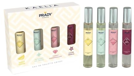 Everlyx Kaelia Prady Parfums Set mit 4 Parfums, Sweet Lemon, Pistachio Ice Cream, Yummy Marshmallow und Cutie Vanilla, Eau de Toilette, 4 x 33 ml