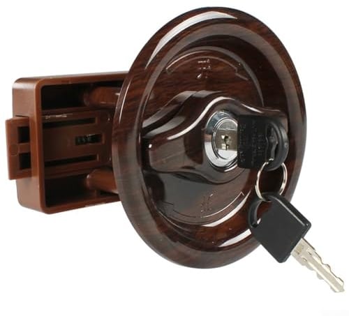 Verrou de porte de salle de bain pour WC avec 2 clés - Convient pour caravane et camping-car - Ouverture vers l'extérieur - Convient aux panneaux de porte de 24 à 45 mm - Grain de bois marron