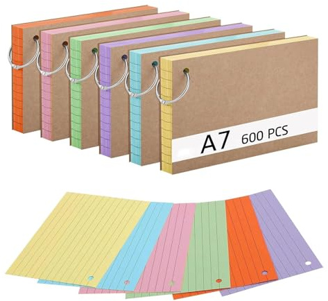 600 Stücke Karteikarten, A7 Karteikarten mit Krafteinband und Loseblattring