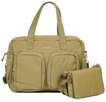CHILDHOME, Wickeltasche Mellow, Gepolsterte All-In-One Nursery Tasche, Mehrere Fächer, Thermotasche, Feuchttücher Fach, Zubehör Inklusive, Khaki