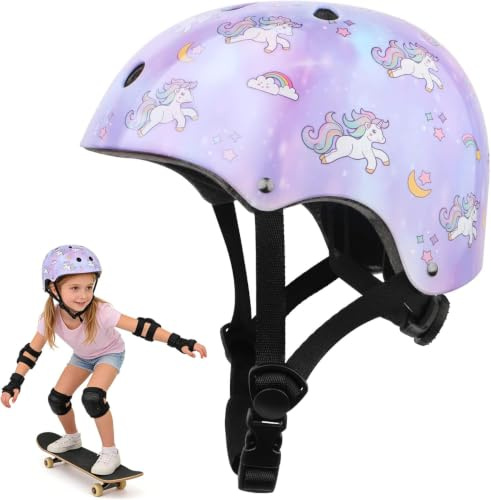 DUZSKJ Casco de Bicicleta Ajustable para niñas, Casco Infantil, Casco de Skate, Casco de protección para monopatín, Bicicleta, Patinete, Patines en línea y Ciclismo (Violeta, Small)