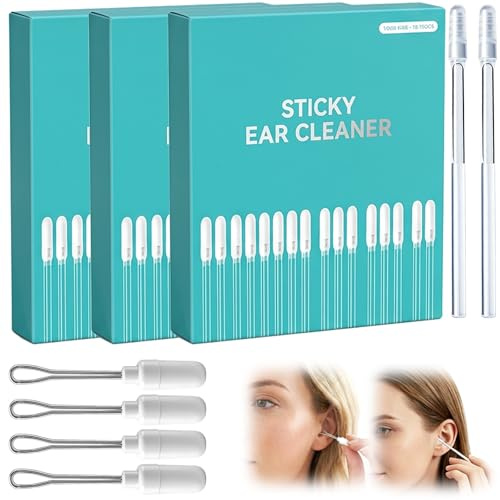 DASHUI 76 Stück Sticky Earpick Set, Wiederverwendbarer Sticky Ear Cleaner, Selbstklebendes Ohrenreiniger Werkzeug mit Kunststoffkopf für Erwachsene Und Kinder