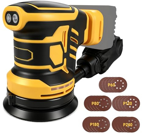 Levigatrice orbitale casuale senza fili compatibile con batteria Dewalt da 18 V 20 V, 21000 giri/min levigatrice orbitale elettrica senza spazzole da 125 mm, levigatrice orbitale a 6 velocità