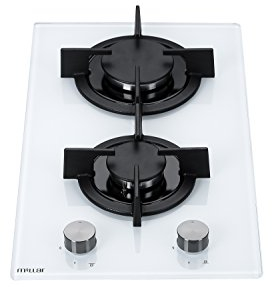 Millar GH3020PW White Tempered Glass Hob with 2 Gas Burners, 30 cm