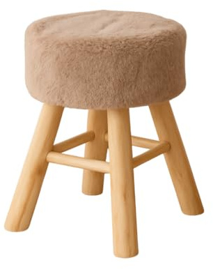 Riyashop Fellhocker Hocker Sitzhocker Shemel Fußhocker Holz Felloptik Stuhl Fell NEU (Braun/rosa)