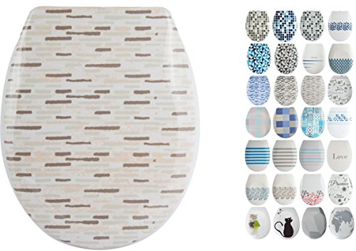 MSV Design WC Sitz abnehmbar, Absenkautomatik, Fast Fix/Schnellbefestigung, Befestigung mit Knopfdruck, Toilettensitz WC Deckel Klobrille Alentejo Blau/Weiß