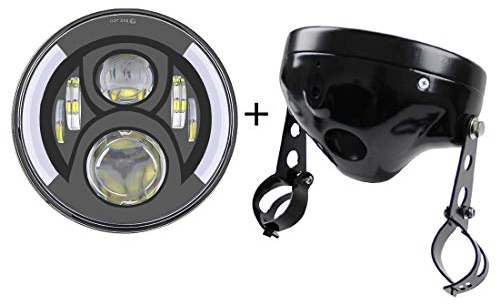 SKUNTUGUANG 7 Zoll Runde LED Scheinwerfer Motorrad Licht mit weißer DRL, 7 Zoll Lampe Gehäuse Eimer, Anzug für Motorrad Vordergabel 32-40 mm Durchmesser