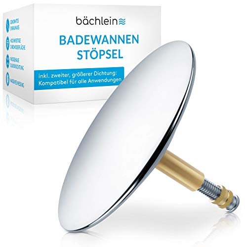Bächlein Tapón de Bañera Universal, Tapón de Desagüe Cromado de Latón Macizo, Incluye Junta de Recambio, Juego de Desagüe para Cualquier Bañera Estándar, Ajuste Preciso