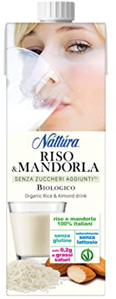 NATTURA Bevanda di Riso e Mandorla Bio, Senza Zuccheri, Alta Digeribilità, Naturalmente Privo di Lattosio, Senza Glutine, di Bassi Grassi Saturi, Ingredienti 100% Italiani, Vegan, 1 L