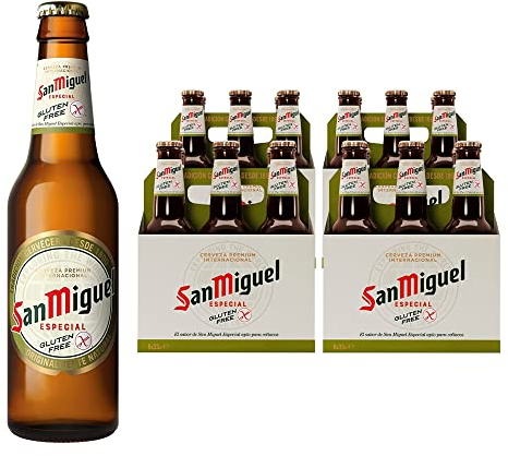 San Miguel Especial Gluten Free Cerveza Lager Dorada Sin Gluten Refrescante, Sabor Suave y Equilibrado, Apta Para Celíacos, Pack 24 Botellas x 330ml, 5.4 % Volumen Alcohol