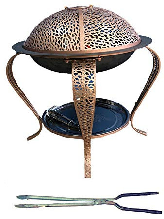 VEDKYY Brasero Exterieur Barbecue Plancha Fonte Terrasse Jardin Haut Rond avec Couvrcle 60 Cm, Brazeros Bois 2 in 1, Fire Pit Barbecook Transportable Charbon Portable Grande Interieur,Rose