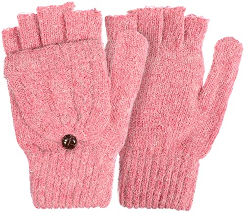 SOIMISS Rosa Wolle Halbfinger Winterhandschuhe Gestrickte Warme Handschuhe mit Flip Cover Kaltwetterhandschuh Handschuhe Handwärmer