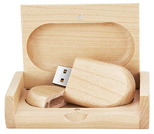 Garrulax Clé USB 2.0 en bois massif de qualité supérieure, 64 Go, haute vitesse, stockage de données, disque pouce Pendrive (64 Go, érable ellipse)