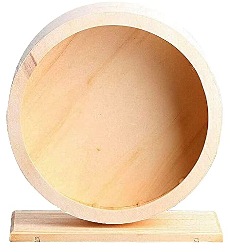 ANCLLO Hamster Wood Silent Running Heimtrainer - Hamster Laufrad Silent Holzhalterung Haustier Heimtrainer Spielzeug für Igel Chinchilla Kleintier(Durchmesser 21cm)