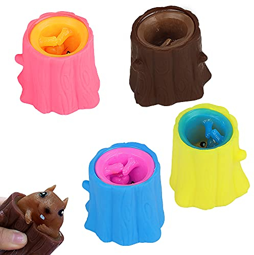 ZoneYan Silicone Decompression Evil Squirrel Cup, 4 Pièces Jouets à Presser en Forme D'écureuil, Coupe D'écureuil Jouets pour Enfants, Porte-Stylo Jouets Ecureuil, pour Amis, 4 Couleurs