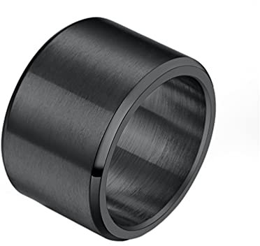HIJONES Herren Edelstahl 15mm breit schlicht Statement Ehering großer Ring matt gebürstet Hip Hop schwarz Größe 65