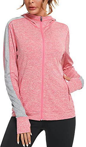 Wayleb Veste Sport Femme Sweat Légère Zippé Capuche Vestes à Manches Longues, Rose XXL