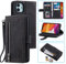 UEEBAI Hülle für Samsung Galaxy A22 5G, Vintage Reißverschluss Handyhülle Leder Handytasche Bumper mit 9 Kartenfächer Standfunktion Geldbörse Trageband Schutzhülle Flip Wallet Case - Schwarz