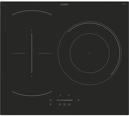 Candy CTP63SC/E1, Placa Inducción, 3 Zonas, 60CM, 9 Niveles de Potencia, 7,5KW, Mandos Centrales, Temporizador, Bloqueo de Seguridad, Indicador de Calor, Alerta Sobrecalentamiento y Derrames, Negro