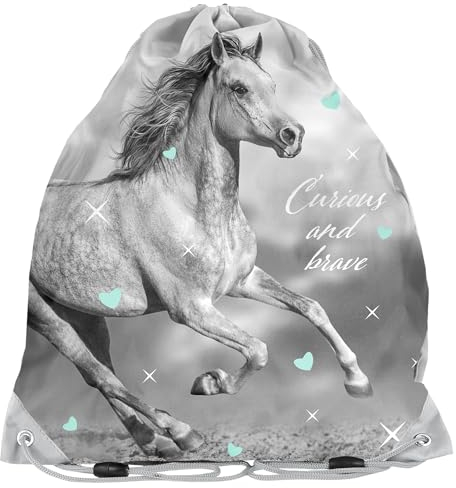 Kinder Turnbeutel/Sportbeutel 36x32 cm - Pferd - GRAU