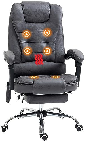 Vinsetto Office Chair with 6 Point Massage and Back Heat, Microfiber Desk Chair with Footrest Adjustable Height and Swivel Wheels, Back Reclining, Dark Blue