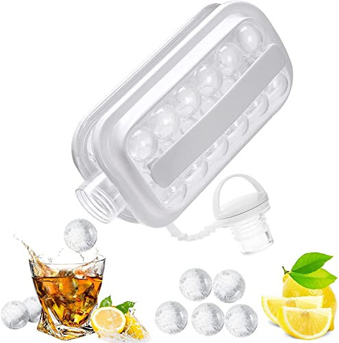 Ice Ball Maker 2-in-1, Wasserflasche Eiswürfelform mit Deckel, Silikon-Eiswürfelformen für Whiskey, Hockey, Cocktail, Kaffee, Champagner, Bier, Saft (650-1150 ml, weiß)
