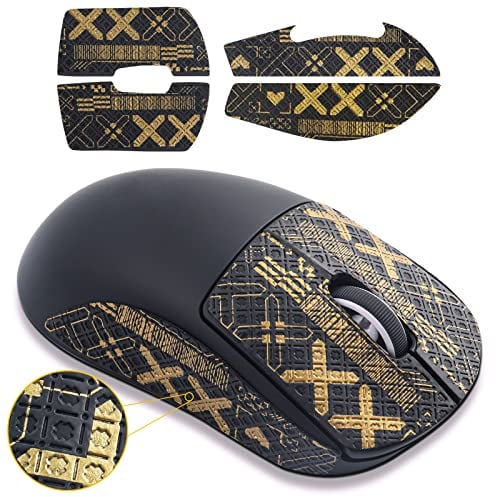 Hyekic Mouse Grip Tape fit for Logitech G PRO X Superlight, 4pcs Anti-Slip Gaming Mouse Skins Self-Adhesive Pre-Cut Stickers-Sweat Resistant-Easy to Use-Professional Mice Upgrade Kit(Black Gold)