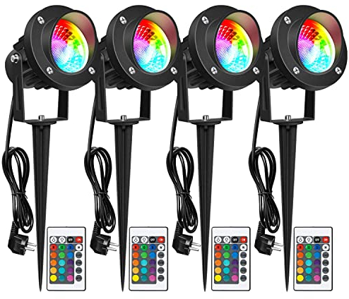 ledmo 20W RGB LED Gartenleuchte mit Erdspieß,4 Stücke LED Gartenlampe 2000LM led strahler außen IP65