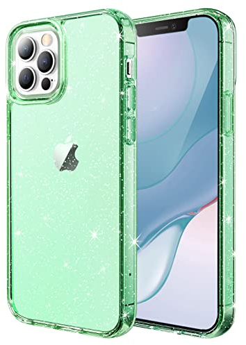 JETech Glitzer Hülle für iPhone 12 Pro Max, 6,7 Zoll, Bling Glitter Stoßfeste Stoßstange Handyhülle, Niedliche Glitzernde für Frauen und Mädchen (Grün)